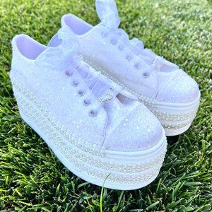 Bridal Platform Sneakers Shimmering Glam and Glitter - Size 9 NWOT